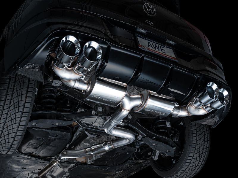 AWE MK8 Volkswagen Golf R 3in Touring Edition Quad Exhaust - Chrome Silver Tips