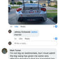 A Facebook post showcases a discussion about a modified sports car sporting the GT86 Big Wang Kit '12-'21 FRS / BRZ / 86 from 9livesracing, which features an impressive extruded aluminum wing at the rear. Will Conklin kicks off the conversation with "Morning Johnny!" and receives a "mornin" from Johnny Cichowski. Mark Turner chimes in to note that this sleek wing significantly improves downforce and results in faster lap times at speeds of 70-80 MPH.