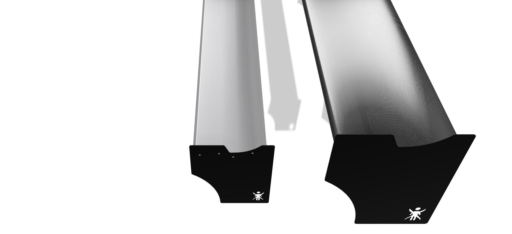 Two sleek, minimalist black Mustang Big Wang Kit '10-14 S197 II snowboard bindings from 9livesracing are shown on a white background. The bindings feature a subtle, stylized figure logo near the base and boast extruded aluminum wings for enhanced durability.