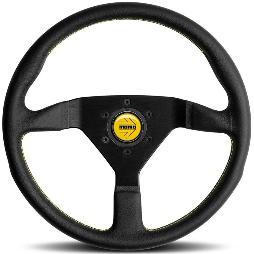 Momo Montecarlo Steering Wheel 350 mm - Black Leather/Yellow Stitch/Black Spokes