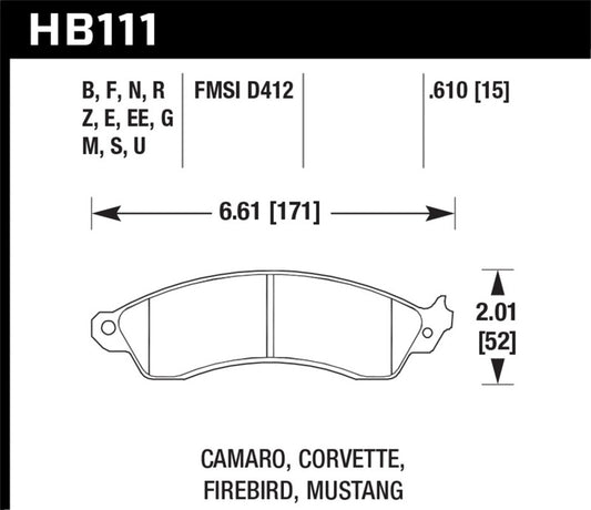 Hawk 94-04 Mustang Cobra / 88-96 Corvette / 88-92 Camaro w/HD Brakes Front Blue 9012 Race Brake Pads