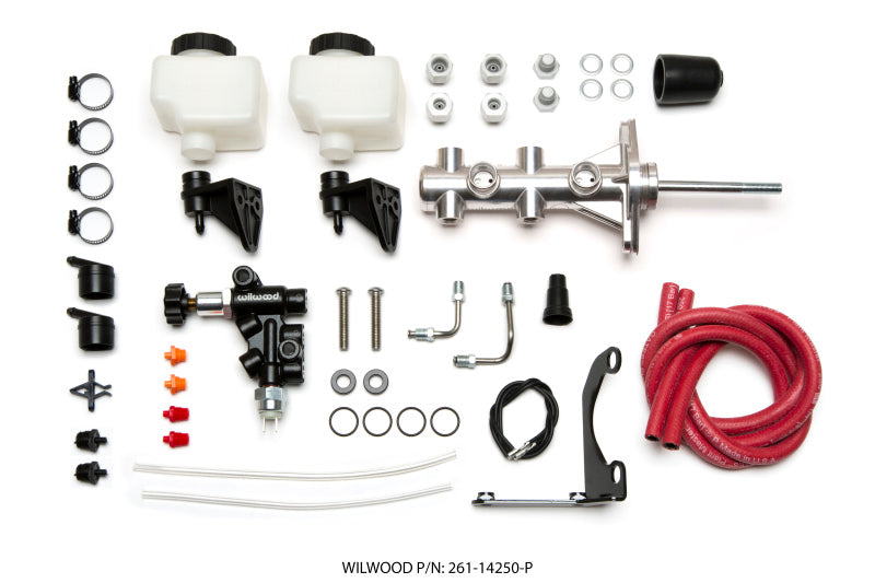 Wilwood Tandem Remote M/C Kit w L/H Brkt & Prop Valve - 15/16in Bore Ball Burnished-W/Pushrod