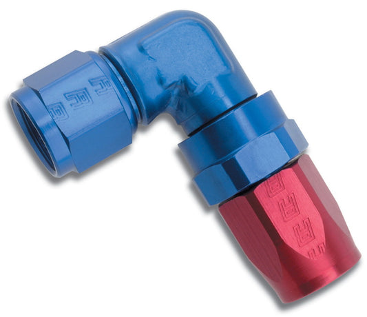 Russell Performance -6 AN Red/Blue 90 Degree Forged Aluminum Swivel Hose End