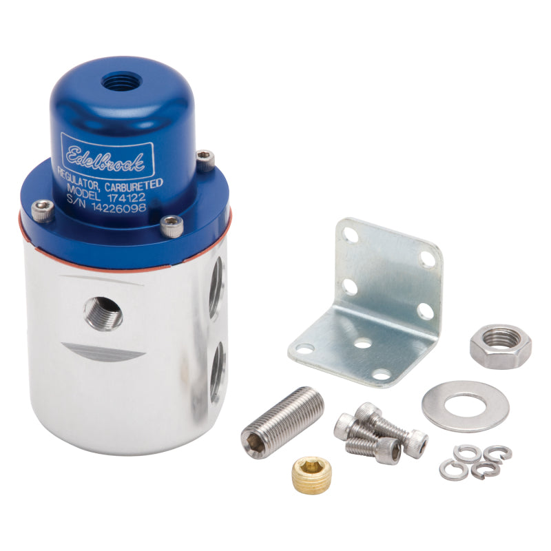 Edelbrock Fuel Pressure Regulator Carbureted 160 GPH 5-10 PSI 3/8In In/Out Returnless Blue/Clear