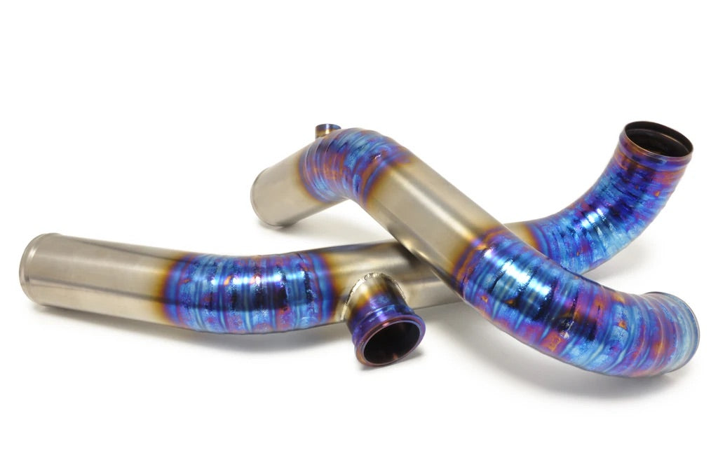 STM Evo 7/8/9 Titanium 2.5in Upper Intercooler Pipe Kit - Burned Blue (+$125) / TiAL BOV Flange / for 2.75" Throttle Body