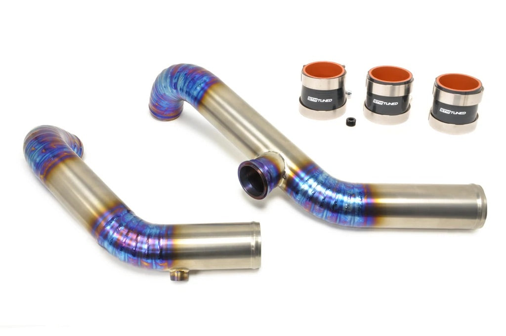 STM Evo 7/8/9 Titanium 2.5in Upper Intercooler Pipe Kit - Burned Blue (+$125) / TiAL BOV Flange / for 2.75" Throttle Body