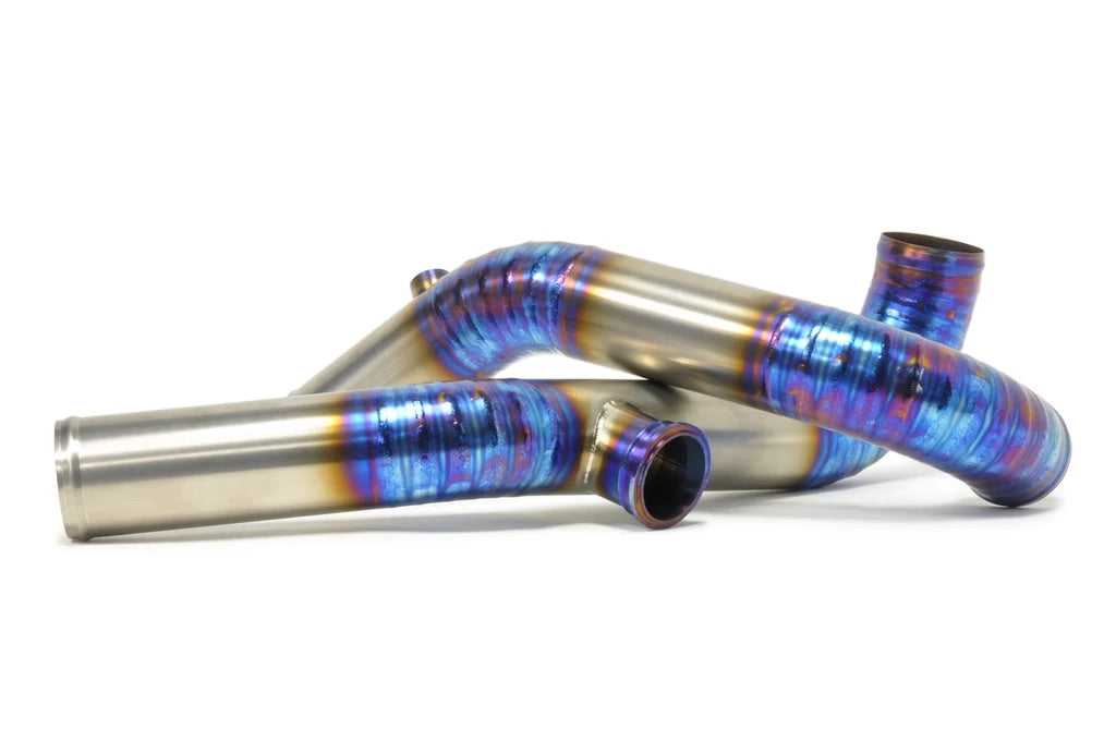 STM Evo 7/8/9 Titanium 2.5in Upper Intercooler Pipe Kit - Burned Blue (+$125) / TiAL BOV Flange / for 2.75" Throttle Body